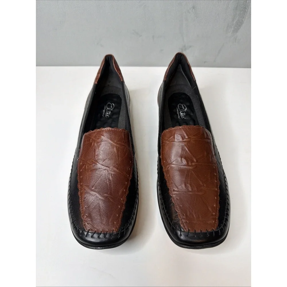 Elites by Walking Cradles Women's 10W Leather Loafers Black Brown Comfort